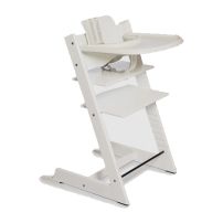Silla Evolution - Silla de Comer de Madera Evolutiva con Bandeja, Respaldo, Set Bebé y Cinturón de 5 Puntos - BLANCA
