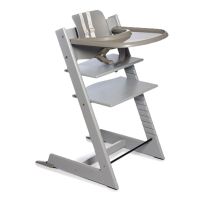 Silla Evolution - Silla de Comer de Madera Evolutiva con Bandeja, Respaldo, Set Bebé y Cinturón de 5 Puntos - GRIS