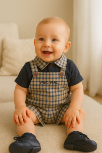 Conjunto Bautismo Jardinero y Chomba De Pique Manga Corta