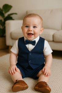 Conjunto Bautismo 3 Piezas Bermuda Camisa y chaleco