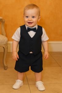 Conjunto Bautismo 3 pieza Bermuda Camisa y Chaleco