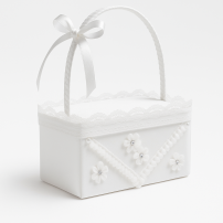 Canasta Comunion Rectangular De Tull Con Tapa Y Apliques De Flores