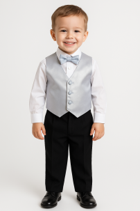 Conjunto De Chaleco Camisa Moño Y Pantalon en Tela Mecanica