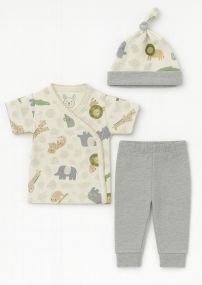 Conjunto Ajuar Nacimiento Medio Osito Sin Pie - Batita Manga Corta y Gorro