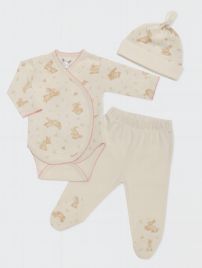 Ajuar Nacimiento Medio Osito Sin Pie - Body Manga Corta y Gorro