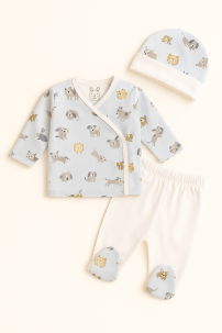 Conjunto Ajuar Nacimiento Medio Osito Con Pie - Batita Manga Larga y Gorro