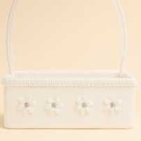 Canasta Comunion Rectangular De Tull Con Apliques De Flores