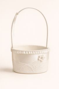 Canasta Comunion De Tull En Forma Circular Con Tapa Y Apliques De Flores