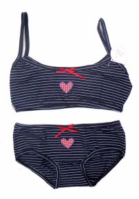  Conjunto Bombacha Y Corpiño Rayado Corazon Bordado