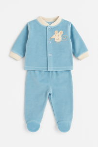 Conjunto Plush Saquito y Pantalon Con Pie Bordada Con Raton