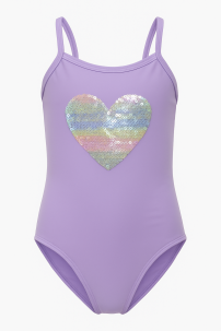 Malla Entera Lisa con Corazon de Lentejuelas Bordadas Forrada