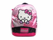  Mochila espalda Hello Kitty bordes plateados cara en relieve vinilico