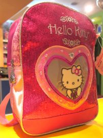 Mochila espalda Hello Kitty corazon de lentejuelas, jardin, bordes brillantes, incluye birome