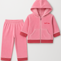 Conjunto Plush Campera Con Puño Rayado y Pantalon 