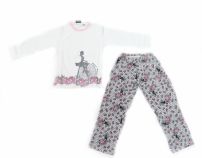 Pijama Invierno Remera Manga Larga y Pantalon Estampado Rosas y Bicicletas
