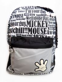  Mochila grande espalda mickey escrita en blanco y negro con 1 bolsillo con una mano 
