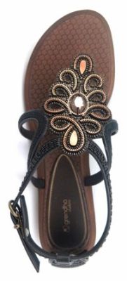 Shakira cigana latina II fem Ojota sandalia con perla piedra beige/negro