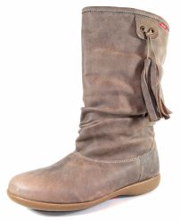 Bota Cuero Arrugada Con Fleco