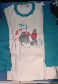 Pijama Invierno Remera Manga Larga Estampado de Perrito y Pantalon