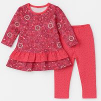 Conjunto Algodon Remera Manga Larga Y Pantalon Sin Pie Estampado Floreado