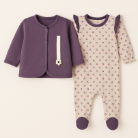 Conjunto Algodon Enterito Estampado De Flores y Saquito