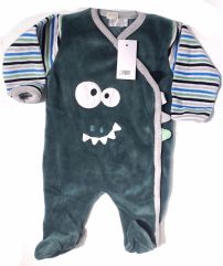 Enterito Plush verde con mangas a rayas