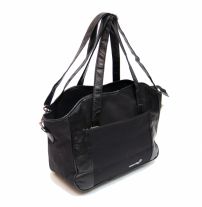 bolso cambiador COLOR NEGRO Cartera de tela combinado con cuerina y cambiador plegable