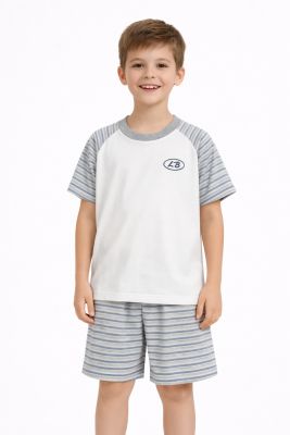 Pijama Verano Remera Manga Corta y Short Estampado Rayado