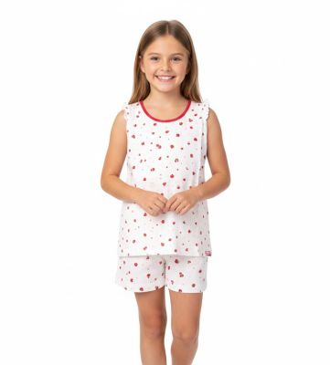 Pijama Verano Remera Manga Corta y Short Estampado Frutillita