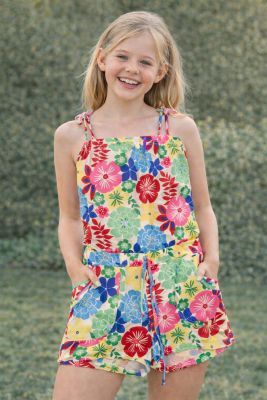 Enterito Mono Algodon Estampado Flores con Cintura Regulable