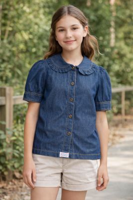 Camisa Jean Manga Corta Con Cuello Baby