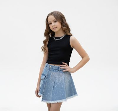 Short De Jeans Con Tapa y Strass