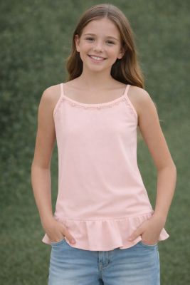 Remera Musculosa de Bretel Liso con Encaje y Perlas