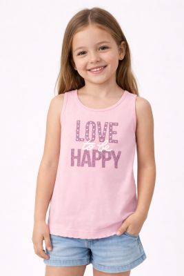 Remera Musculosa de Modal Estampado con Glitter Love To Be Happy