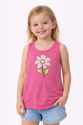 Remera Musculosa Estampado Flor con Glitter