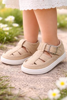 Zapatilla Sandalia de  Lona Tipo Franciscana Con Hebilla