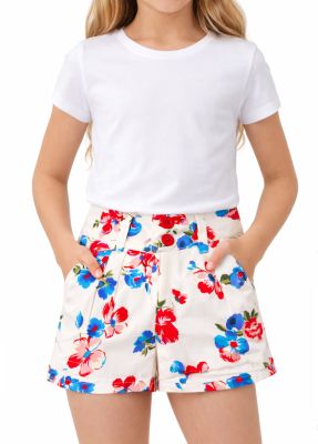 Short Gabardina Elaztizado Estampado Con Flores