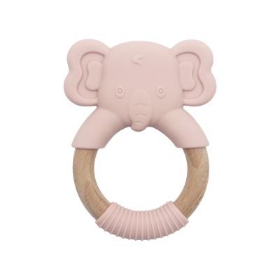 Mordillo Elefante De Silicona Con Anillo De Madera