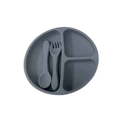 Plato De Silicona Con Sopapa Con Division Y Cubiertos