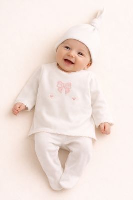 Conjunto 3 Piezas - Medio Osito Con Pie - Batita Manga Larga y Gorro