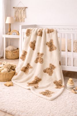 Manta Piel  Estampada de Oso con Picot