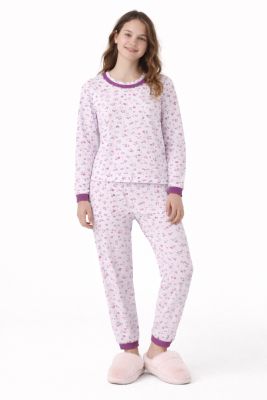 Pijama de Invierno interlock Remera Manga Larga y Pantalon Estampado de Corazones