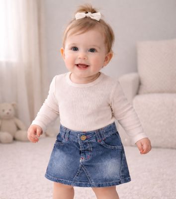 Pollera Jean Bolsillo Trasero Bordado Corazon