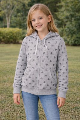 Campera Algodon Frizado Con Capucha y Volados Estampado Lunares y Flores