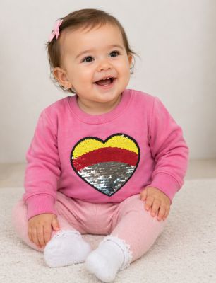 Buzo Frizado con Aplique de Lentejuela en forma de corazon