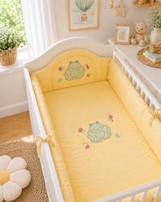 Acolchado Con Chichonera Cuna Con Rana y Mariposas Bordadas