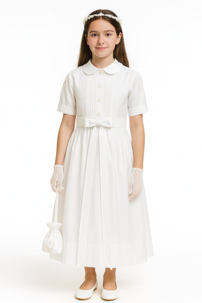Vestido de comunion con cuellito y botones en el frente
