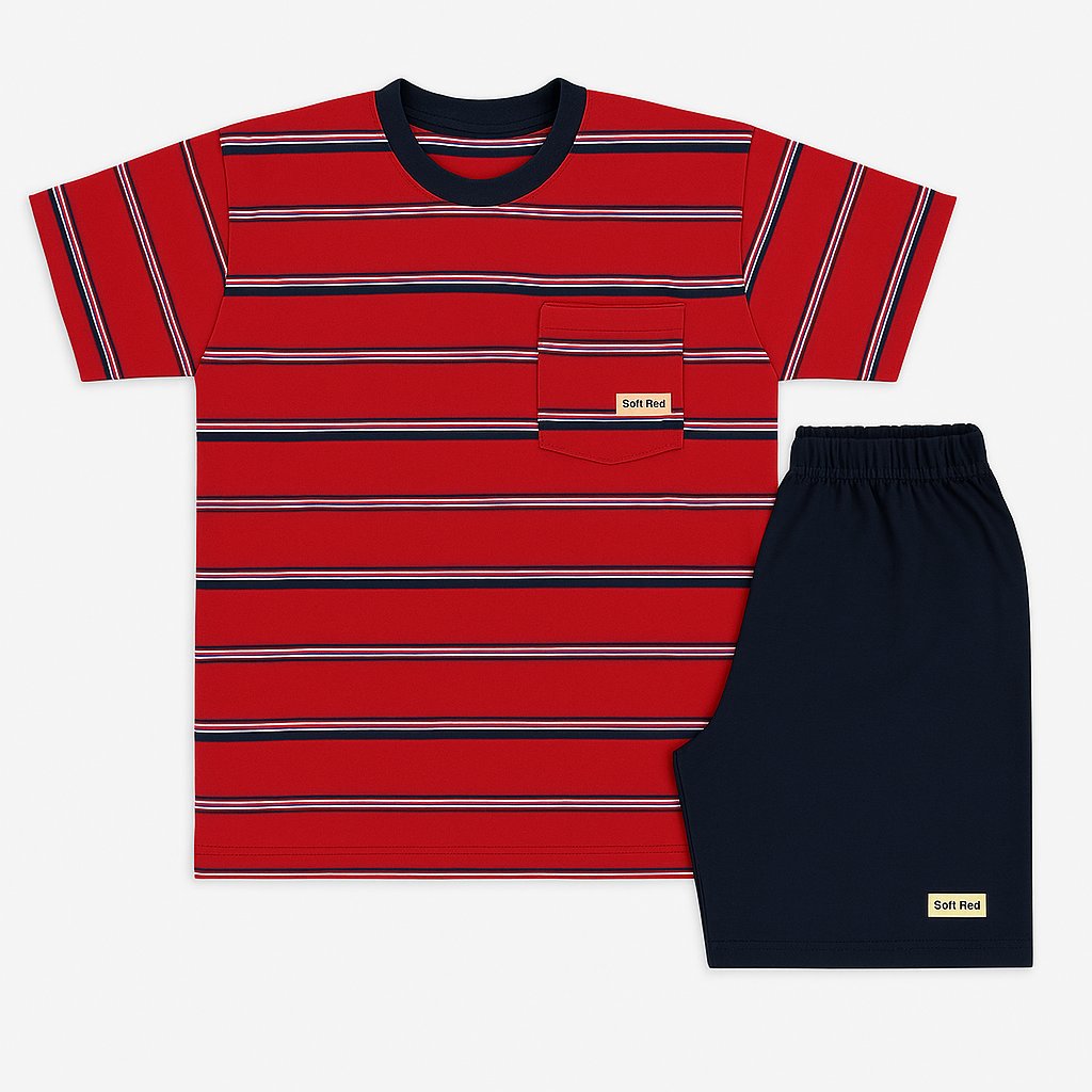 Pijama Verano Remera Manga Corta y Short Estampado Rayado