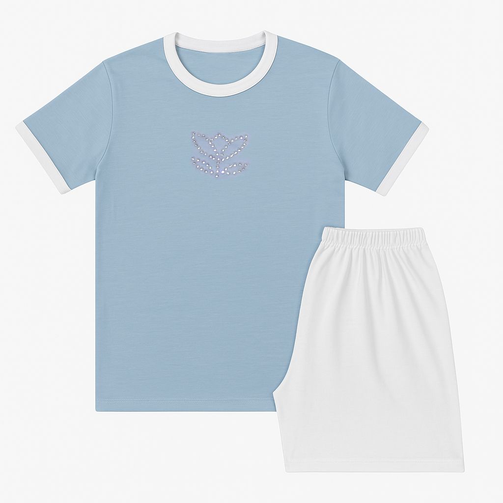 Pijama Verano Remera Manga Corta y Short con Tachas Corona