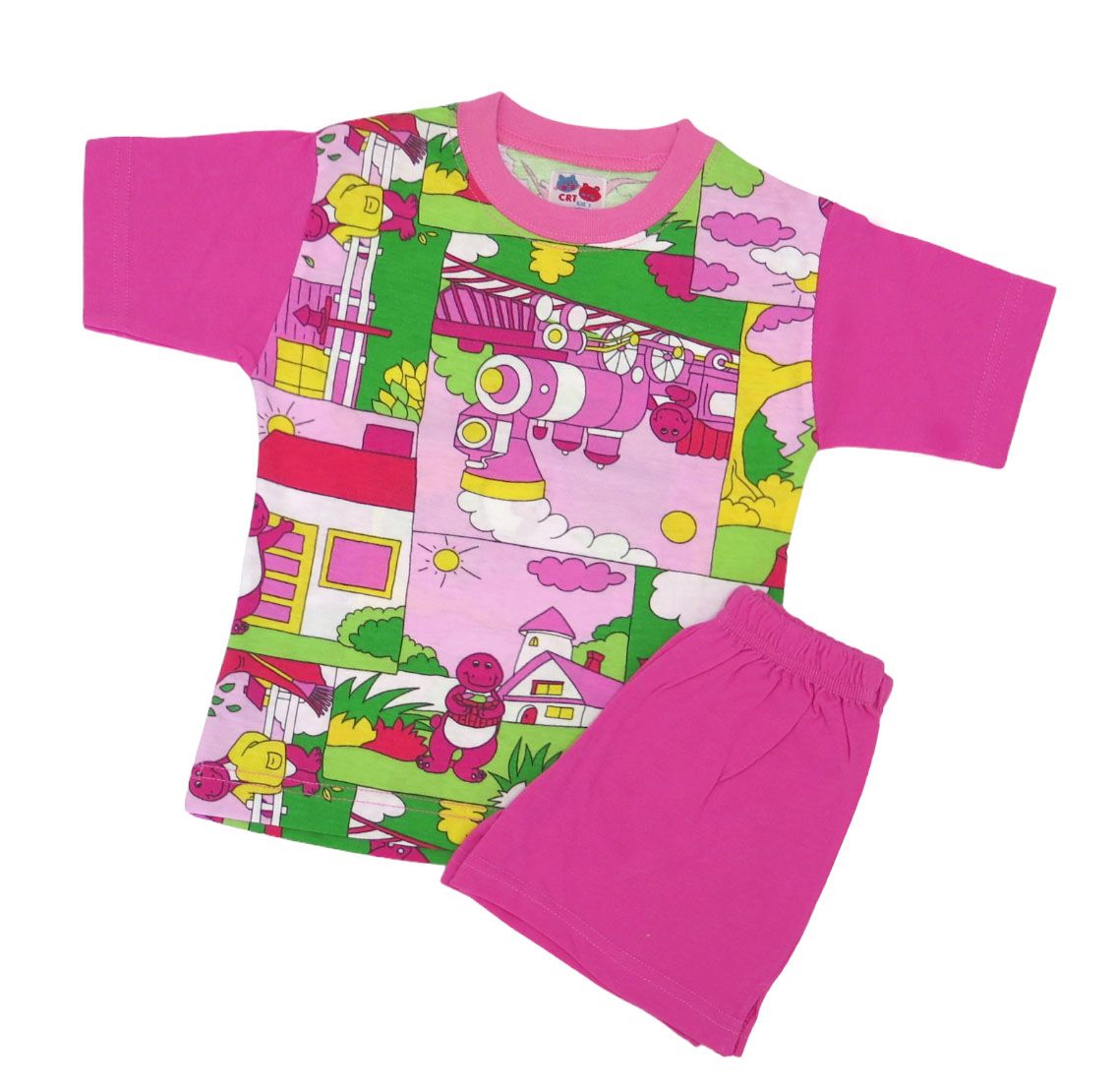 Pijama Verano Remera Manga Corta y Short Estampado Dinosaurio Barney